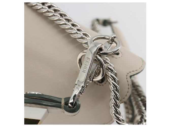 Sac à épaule FENDI Canay Chain en cuir 2 voies Gris Argent 8BT283 Auth 198665M Marron Argenté - vue 22