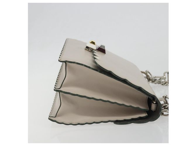 Sac à épaule FENDI Canay Chain en cuir 2 voies Gris Argent 8BT283 Auth 198665M Marron Argenté - vue 3