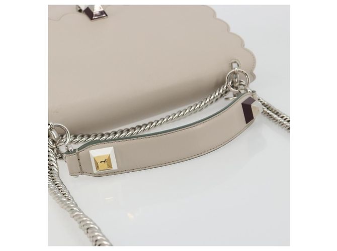 Sac à épaule FENDI Canay Chain en cuir 2 voies Gris Argent 8BT283 Auth 198665M Marron Argenté - vue 7