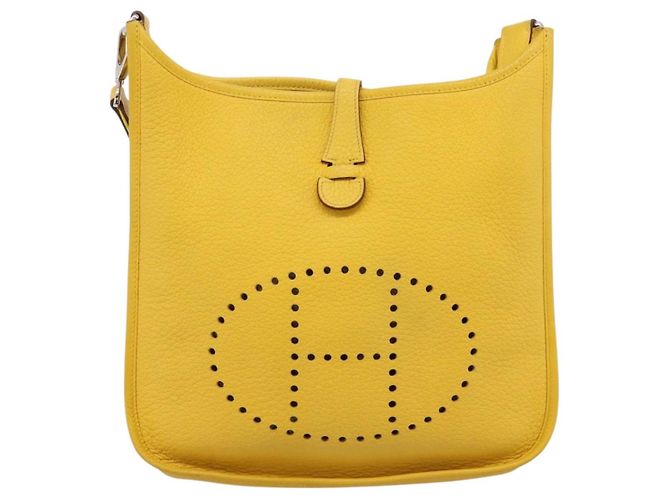 Hermès Borsa a tracolla HERMES Evelyn 3PM in pelle Taurillon Clemence Gialla Auth ka5719SAV Argento Giallo - vista 2
