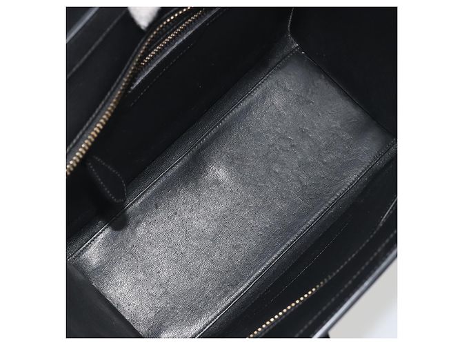 Céline CELINE Luggage Micro Shopper Hand Bag Leather White Gold Auth 196632V Bianco D'oro - vista 11