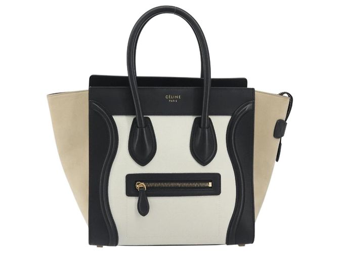 Céline CELINE Luggage Micro Shopper Hand Bag Leather White Gold Auth 196632V Bianco D'oro - vista 13