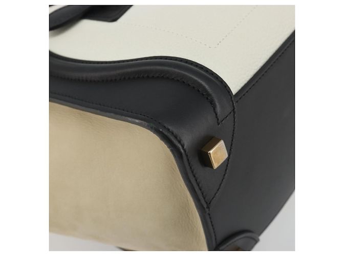 Céline CELINE Luggage Micro Shopper Hand Bag Leather White Gold Auth 196632V Bianco D'oro - vista 14