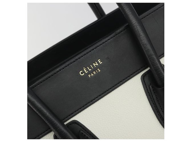 Céline CELINE Luggage Micro Shopper Hand Bag Leather White Gold Auth 196632V Bianco D'oro - vista 17
