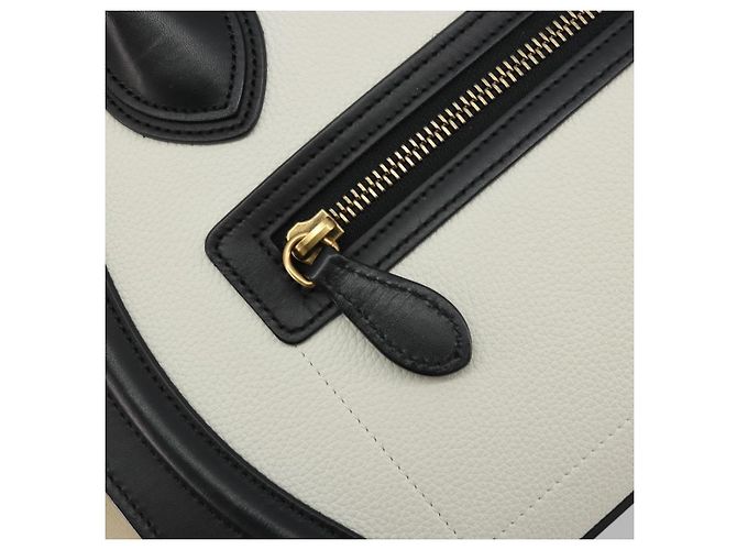Céline CELINE Luggage Micro Shopper Hand Bag Leather White Gold Auth 196632V Bianco D'oro - vista 18