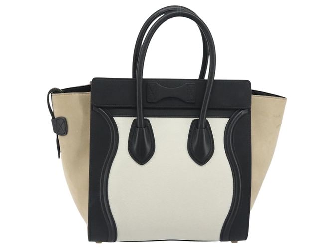 Céline CELINE Luggage Micro Shopper Hand Bag Leather White Gold Auth 196632V Bianco D'oro - vista 2