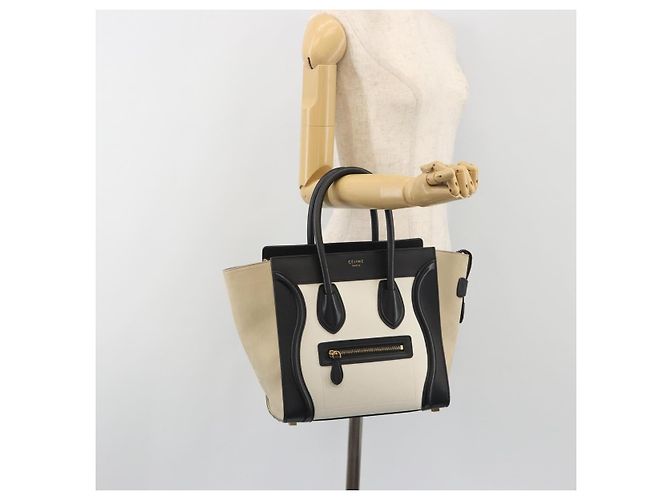 Céline CELINE Luggage Micro Shopper Hand Bag Leather White Gold Auth 196632V Bianco D'oro - vista 24