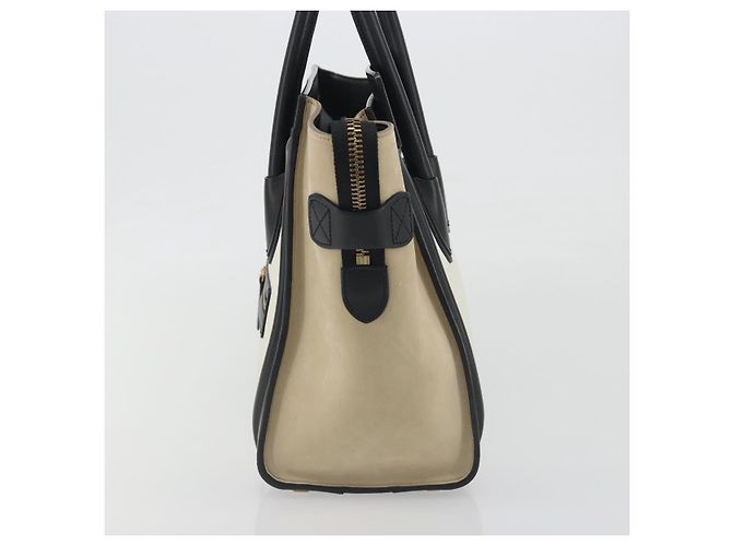 Céline CELINE Luggage Micro Shopper Hand Bag Leather White Gold Auth 196632V Bianco D'oro - vista 3