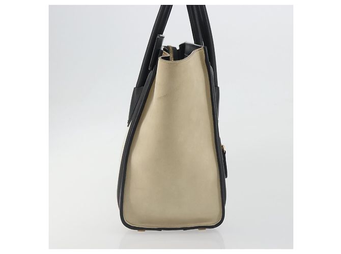 Céline CELINE Luggage Micro Shopper Hand Bag Leather White Gold Auth 196632V Bianco D'oro - vista 4