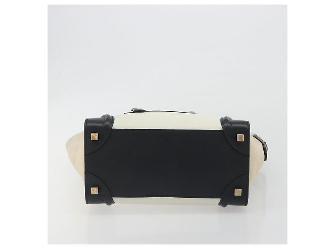 Céline CELINE Luggage Micro Shopper Hand Bag Leather White Gold Auth 196632V Bianco D'oro - vista 5