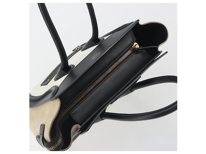 Céline CELINE Luggage Micro Shopper Hand Bag Leather White Gold Auth 196632V Bianco D'oro - vista 6