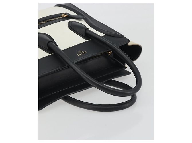 Céline CELINE Luggage Micro Shopper Hand Bag Leather White Gold Auth 196632V Bianco D'oro - vista 7
