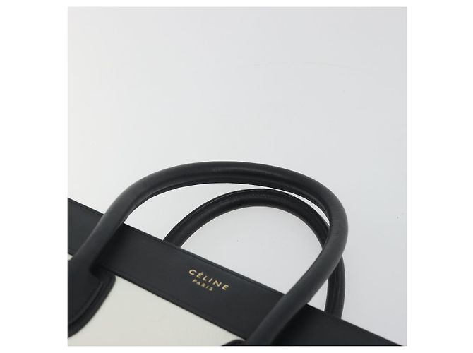 Céline CELINE Luggage Micro Shopper Hand Bag Leather White Gold Auth 196632V Bianco D'oro - vista 8