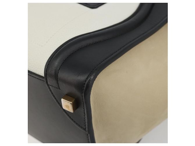 Céline CELINE Luggage Micro Shopper Hand Bag Leather White Gold Auth 196632V Bianco D'oro - vista 9