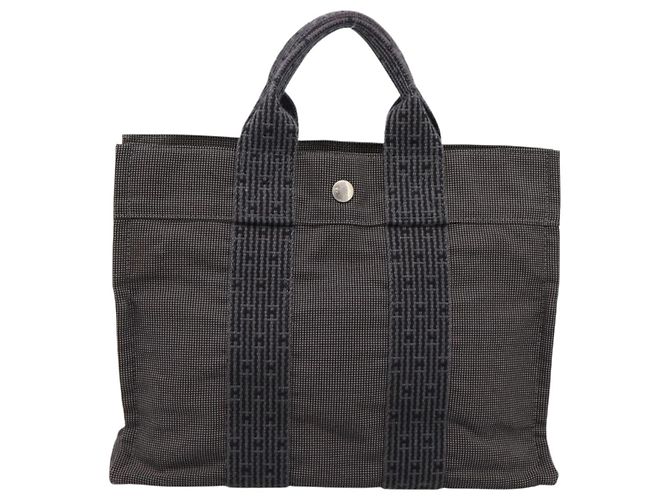 Hermès Borsa HERMES Her Line PM Canvas Grigio Argento Auth 198484A Marrone - vista 2