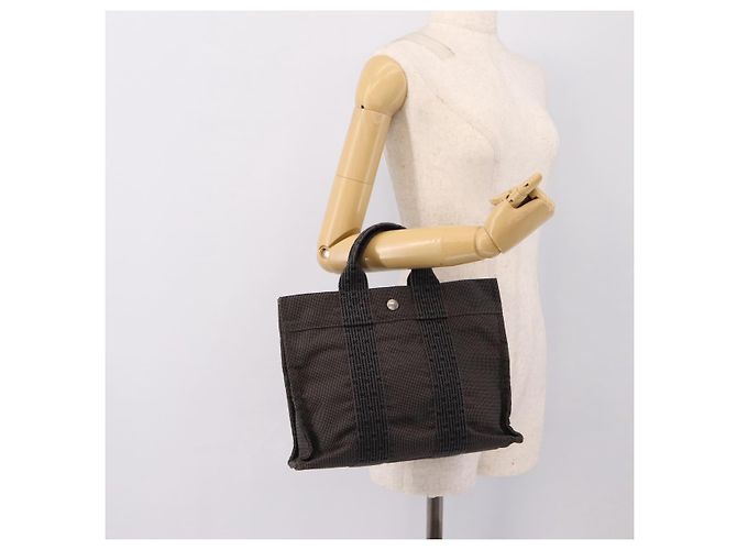 Hermès Borsa HERMES Her Line PM Canvas Grigio Argento Auth 198484A Marrone - vista 20
