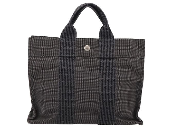 Hermès Borsa HERMES Her Line PM Canvas Grigio Argento Auth 198484A Marrone - vista 3