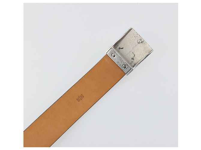 LOUIS VUITTON Cintura Carre Belt Leather "90/36" Black Silver LV Auth BA15036 Nero Argento - vista 10