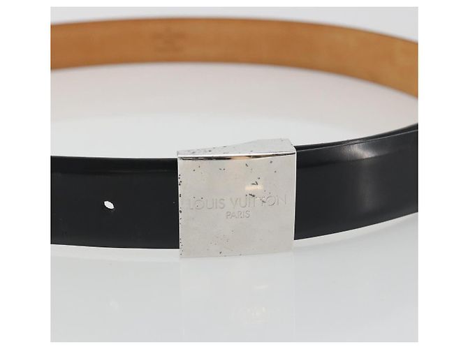 LOUIS VUITTON Cintura Carre Belt Leather "90/36" Black Silver LV Auth BA15036 Nero Argento - vista 5