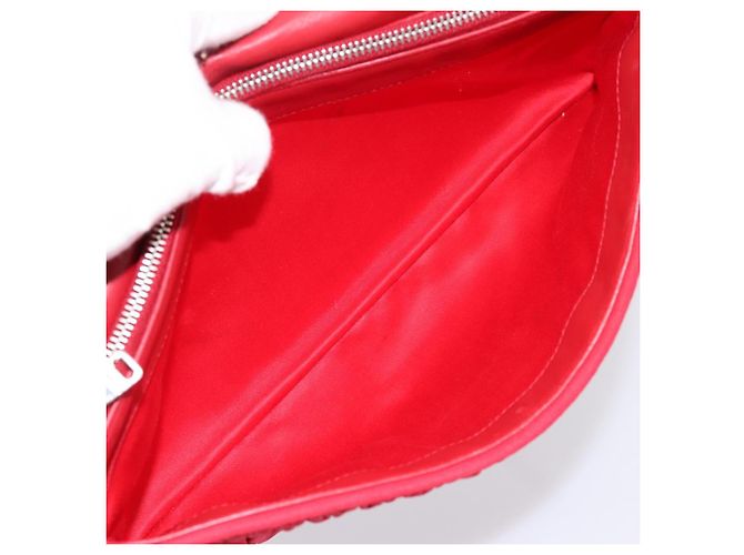 Borsa a tracolla Miu Miu Matelassé con catena in nylon rosso argento Auth 198738A - vista 25