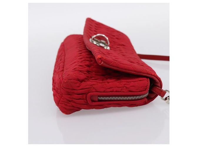 Borsa a tracolla Miu Miu Matelassé con catena in nylon rosso argento Auth 198738A - vista 4