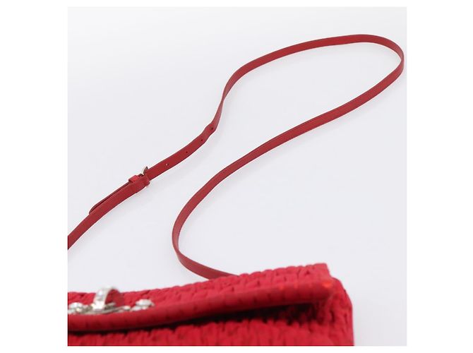 Borsa a tracolla Miu Miu Matelassé con catena in nylon rosso argento Auth 198738A - vista 8