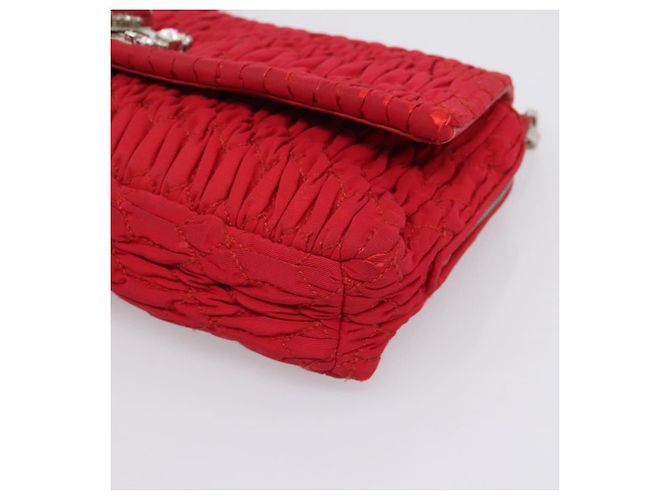 Borsa a tracolla Miu Miu Matelassé con catena in nylon rosso argento Auth 198738A - vista 9