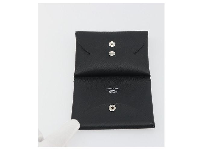 Hermès HERMES Calvi Duo Coin Purse Leather Black Silver Auth 196067V Negro Plata - vista 12