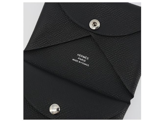 Hermès HERMES Calvi Duo Coin Purse Leather Black Silver Auth 196067V Negro Plata - vista 13