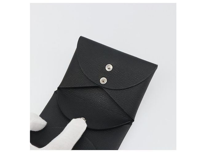 Hermès HERMES Calvi Duo Coin Purse Leather Black Silver Auth 196067V Negro Plata - vista 15