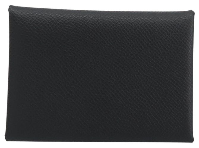 Hermès HERMES Calvi Duo Coin Purse Leather Black Silver Auth 196067V Negro Plata - vista 2