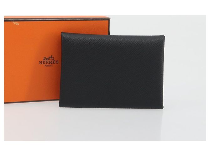 Hermès HERMES Calvi Duo Coin Purse Leather Black Silver Auth 196067V Negro Plata - vista 20