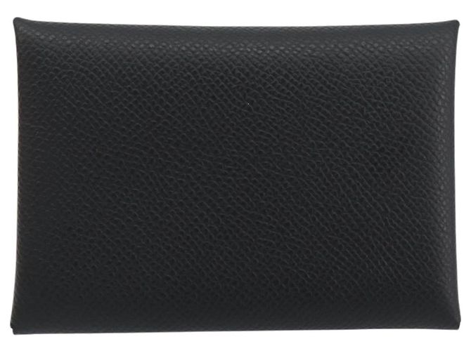 Hermès HERMES Calvi Duo Coin Purse Leather Black Silver Auth 196067V Negro Plata - vista 3