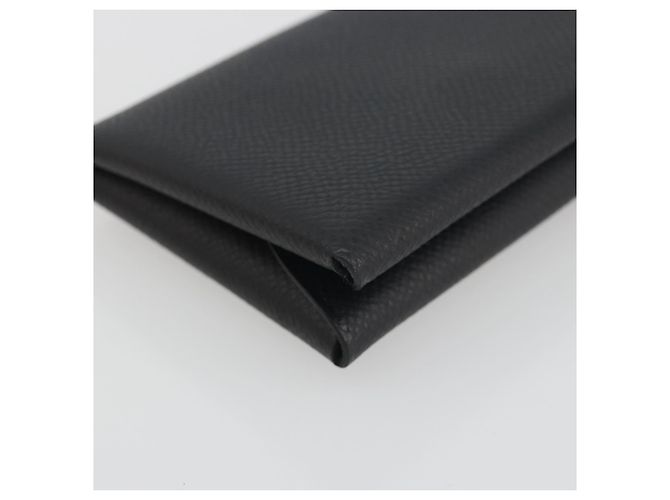 Hermès HERMES Calvi Duo Coin Purse Leather Black Silver Auth 196067V Negro Plata - vista 9