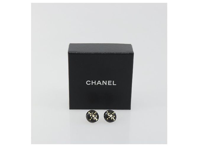 CHANEL Pierce Plastic Black Gold CC Auth 198813A Nero D'oro - vista 16