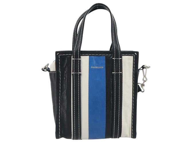 BALENCIAGA Bazaar Shopper XXS Bag Leather 2way Black Silver 513988 Auth 196682A Silvery - view 13