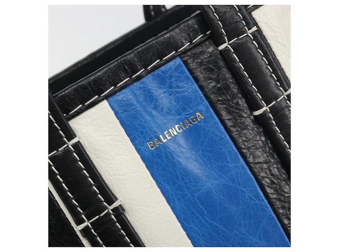 BALENCIAGA Bazaar Shopper XXS Bag Leather 2way Black Silver 513988 Auth 196682A Silvery - view 18