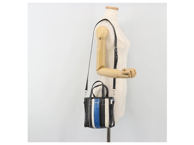 BALENCIAGA Bazaar Shopper XXS Bag Leather 2way Black Silver 513988 Auth 196682A Silvery - view 25