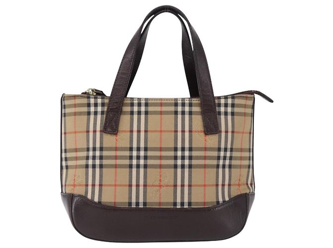 Borsa a mano BURBERRY Nova Check Canvas Beige Gold Auth 196637A D'oro - vista 13