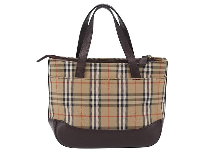 Borsa a mano BURBERRY Nova Check Canvas Beige Gold Auth 196637A D'oro - vista 2