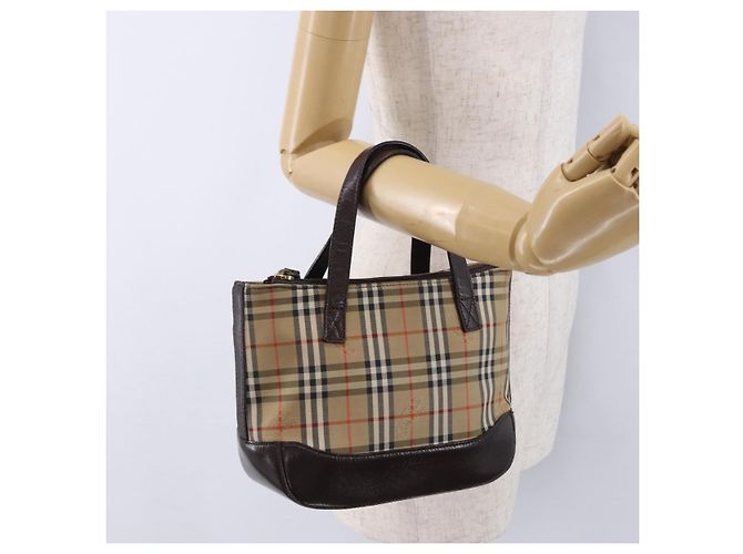 Borsa a mano BURBERRY Nova Check Canvas Beige Gold Auth 196637A D'oro - vista 21