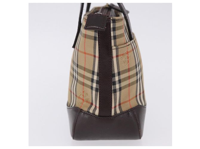 Borsa a mano BURBERRY Nova Check Canvas Beige Gold Auth 196637A D'oro - vista 3