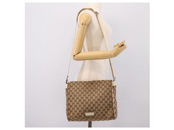 Borsa a tracolla GUCCI GG Canvas Beige Silver 146236 Auth mr2810 Argento - vista 24