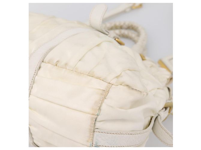 Borsa a mano arricciata PRADA Nylon 2way White Gold Tone Auth 198464 Bianco - vista 10