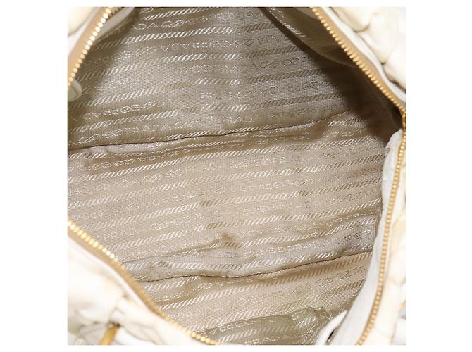 Borsa a mano arricciata PRADA Nylon 2way White Gold Tone Auth 198464 Bianco - vista 11