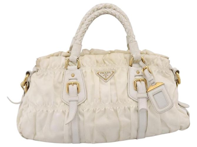 Borsa a mano arricciata PRADA Nylon 2way White Gold Tone Auth 198464 Bianco - vista 13