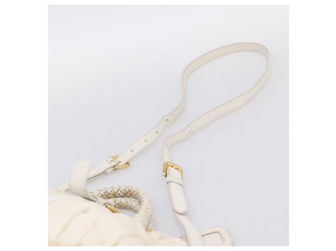 Borsa a mano arricciata PRADA Nylon 2way White Gold Tone Auth 198464 Bianco - vista 14