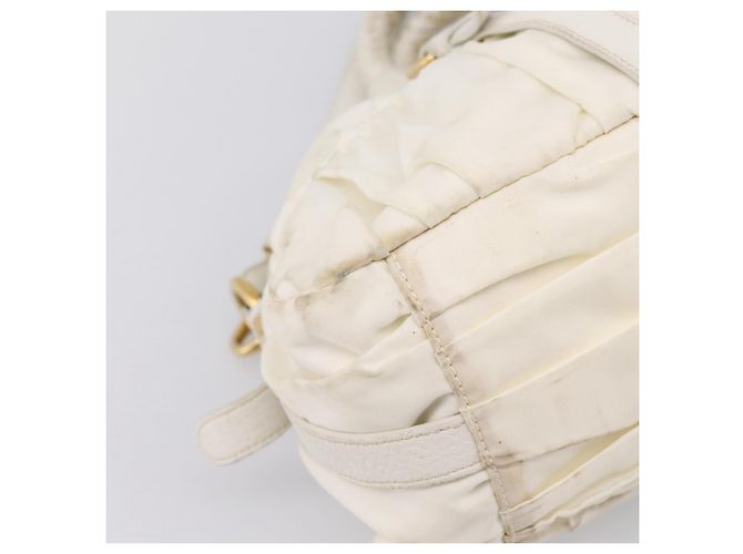 Borsa a mano arricciata PRADA Nylon 2way White Gold Tone Auth 198464 Bianco - vista 15