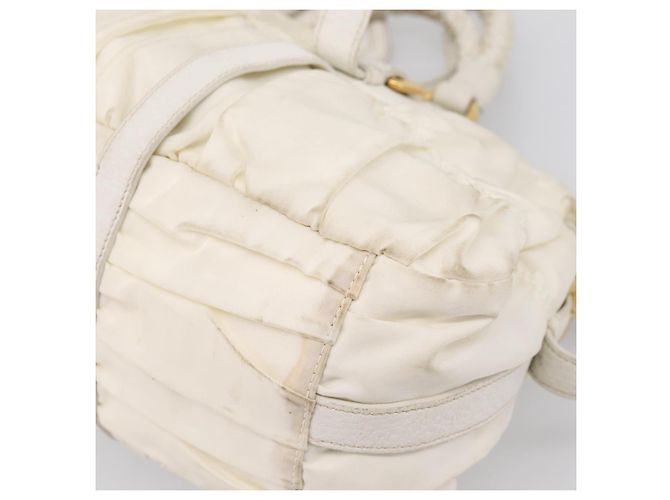 Borsa a mano arricciata PRADA Nylon 2way White Gold Tone Auth 198464 Bianco - vista 16