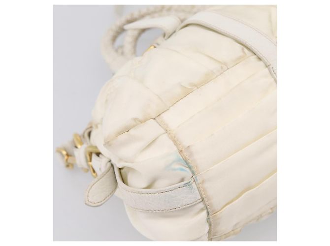 Borsa a mano arricciata PRADA Nylon 2way White Gold Tone Auth 198464 Bianco - vista 17